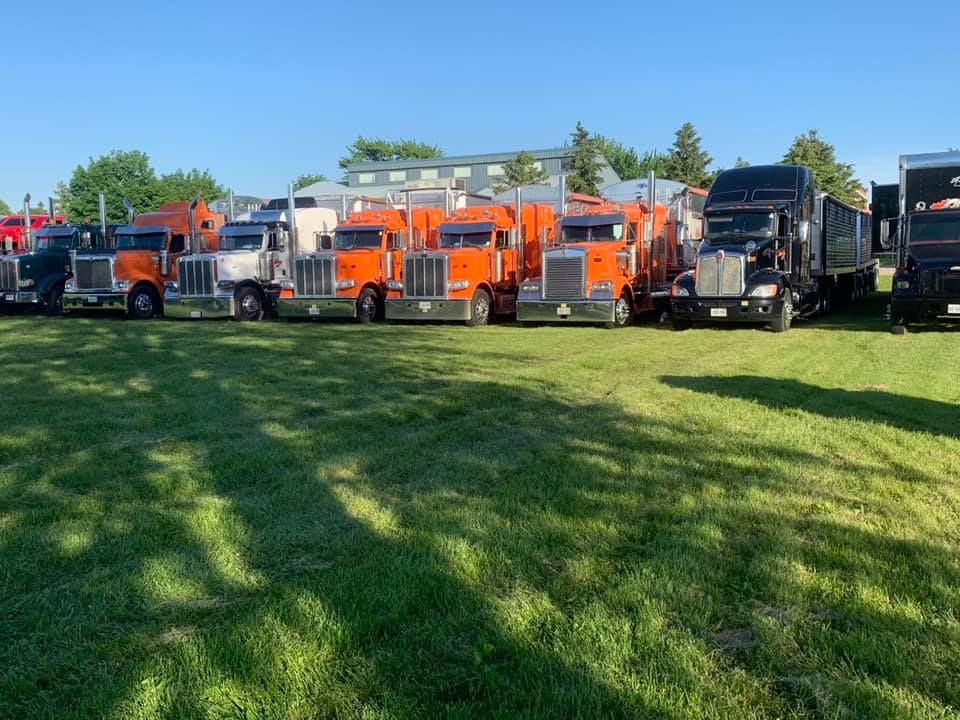 Fleet of transport trucks lined up